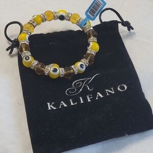 Kalifano Citrine Evil Eye Glass Bracelet with Cubic Zirconia Crystals NWT